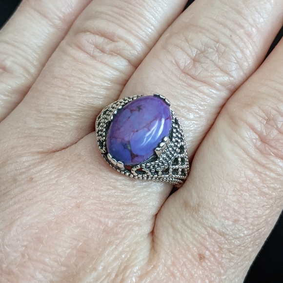 Purple Copper Turquoise, 925 Silver Ring, Size 9 - Picture 2 of 12